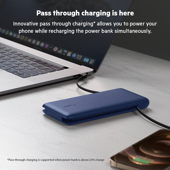 Belkin 10K PD - Powerbank - Avec câbles intégrés (USB-C et Lightning) - Bleu