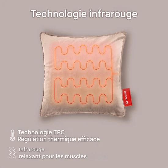 Auronic Coussin chauffant - Velours - 45x45 - rechargeable sans fil - oreiller électrique - infrarouge - rose
