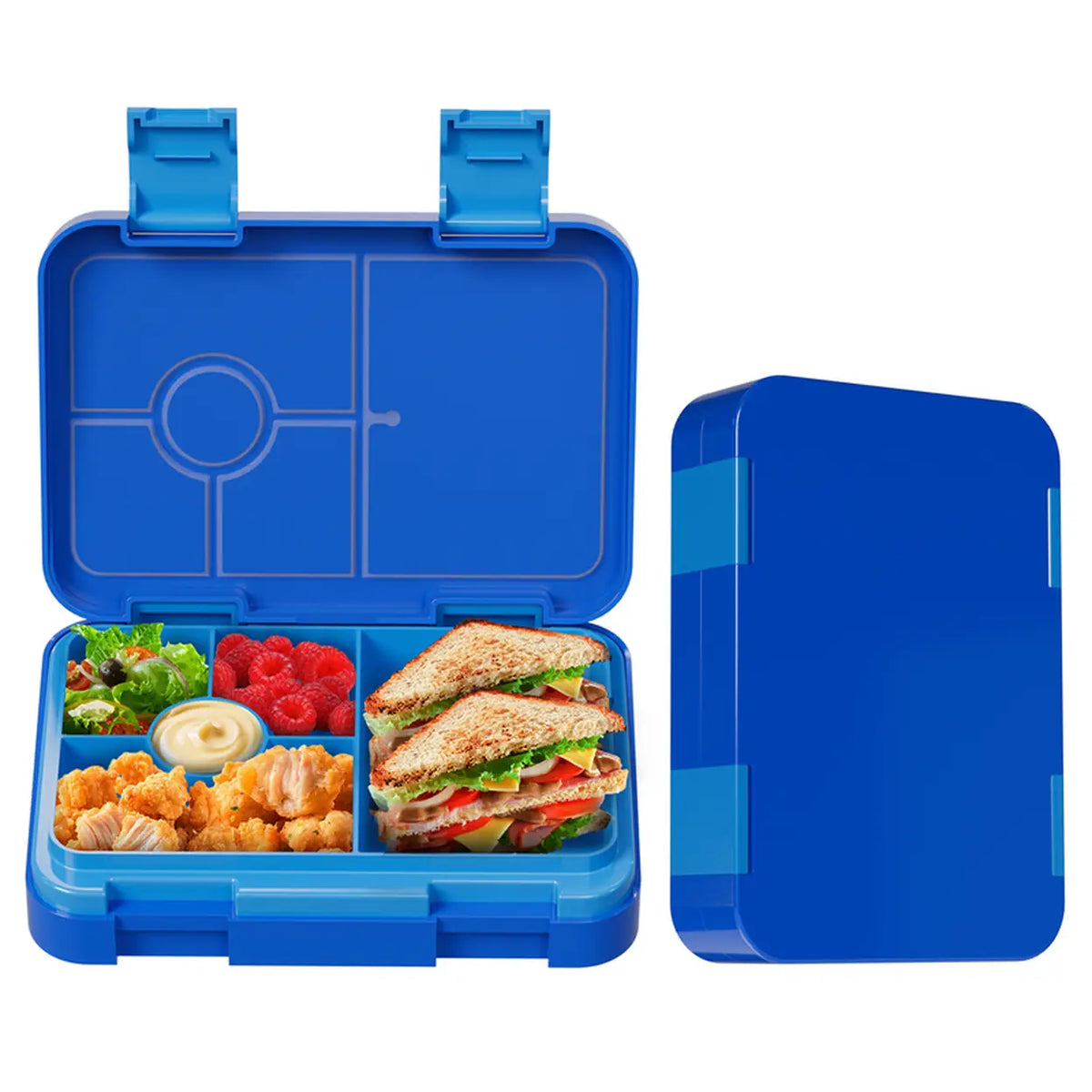 Boîte à repas Meoky à 5 compartiments avec double fermeture - Bleu