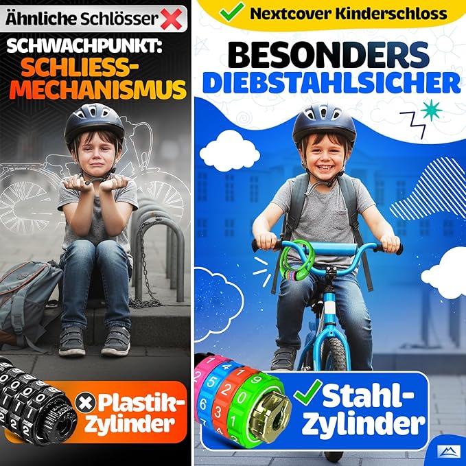 NEXTCOVER® Cadenas pour vélo d'enfant - Code à 4 chiffres - Cadenas pour scooter Extra robuste et sécurisé - Vert