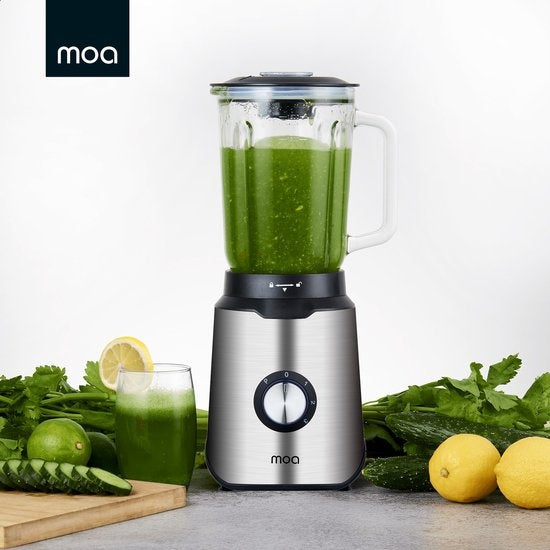 MOA - Mixeur puissant - Avec pot en verre - 1,5 litre - 1000 Watt - TB61 - Acier inoxydable