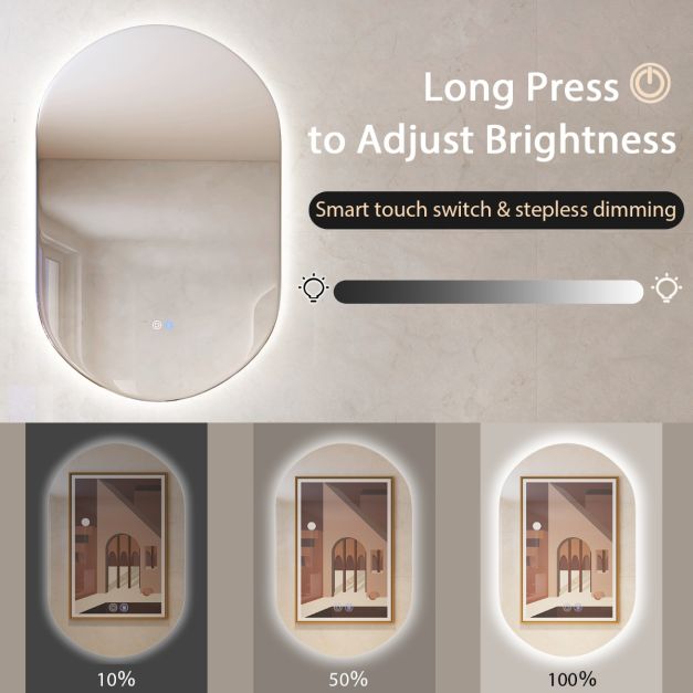 Coast Led Mirror Silver - Ovale avec anti-buée et lumière LED dimmable - 80 x 50 cm