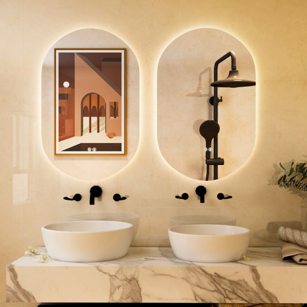 Coast Led Mirror Silver - Ovale avec anti-buée et lumière LED dimmable - 80 x 50 cm