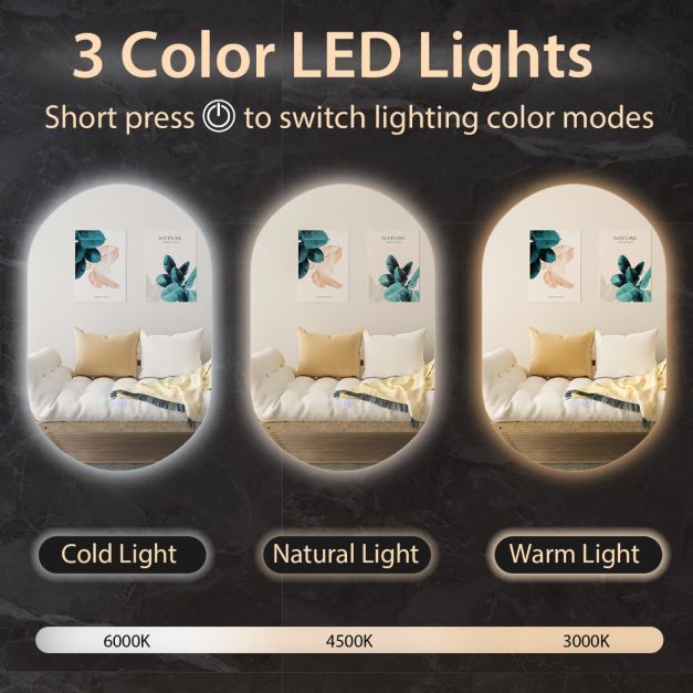 Coast Led Mirror Silver - Ovale avec anti-buée et lumière LED dimmable - 80 x 50 cm
