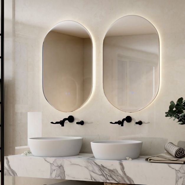 Coast Led Mirror Silver - Ovale avec anti-buée et lumière LED dimmable - 80 x 50 cm