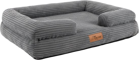 By Cee Cee Panier orthopédique pour chien - Coussin orthopédique pour chien - Lit pour chien - Tissu côtelé - Pour chiens de taille moyenne - Gris - 108x81cm - Luca