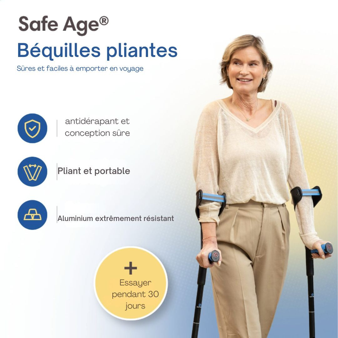 Ensemble de béquilles de marche et de coude SafeLife® - 2 pièces - Hauteur réglable - Design ergonomique - Stable et léger - Aluminium noir et plastique