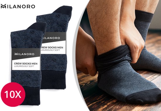 Milanoro - 10 paires de chaussettes en coton élégantes pour homme - Bleu marine - 43-46