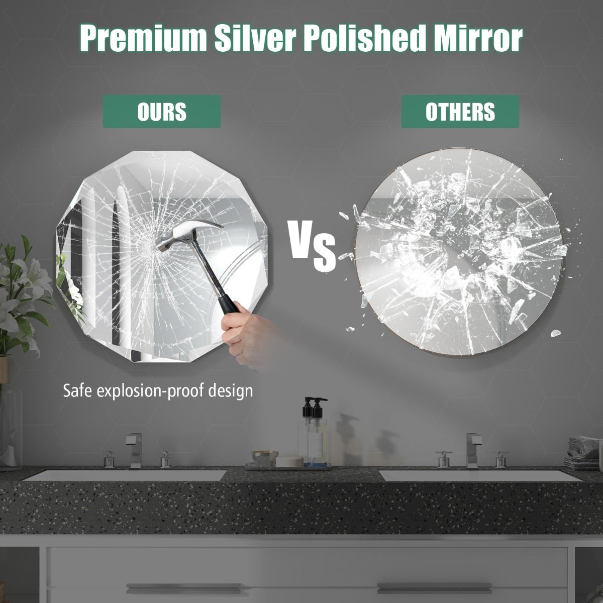 Coast Frameless Wall Mirror Round 76x76 cm Silver - Miroir décoratif pour salle de bains et couloir avec bords biseautés