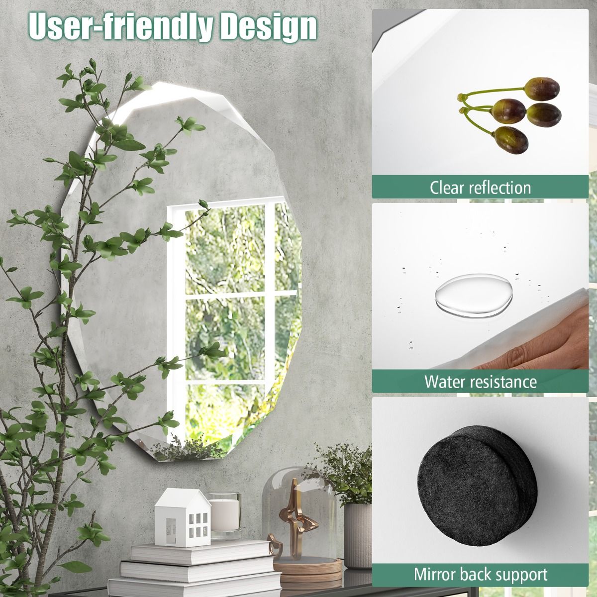 Coast Frameless Wall Mirror Round 76x76 cm Silver - Miroir décoratif pour salle de bains et couloir avec bords biseautés