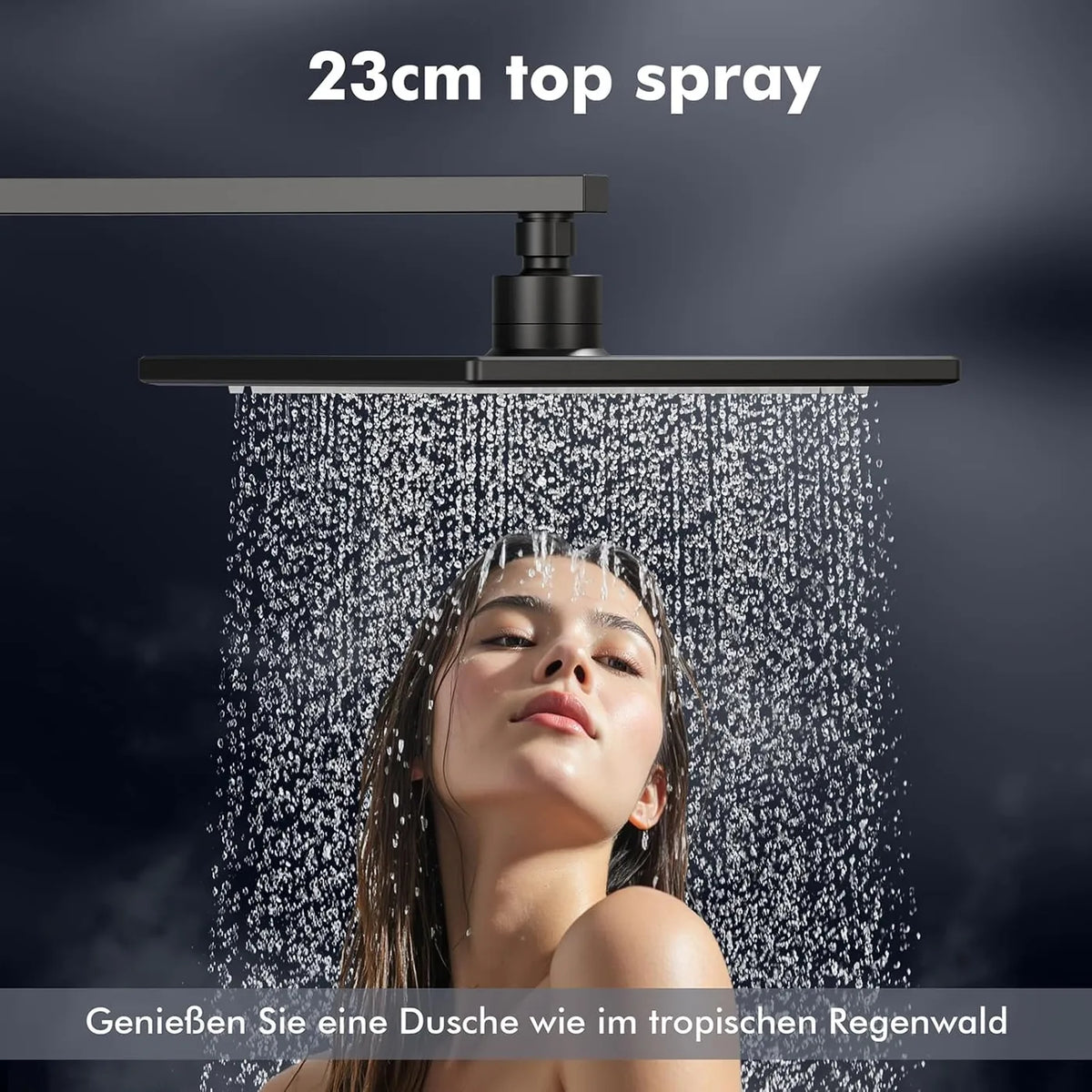 Ensemble de douche à effet pluie Homelody sans thermostat - Douche de tête carrée 20 x 20 cm - Barre de douche réglable de 73 à 115 cm - Noir