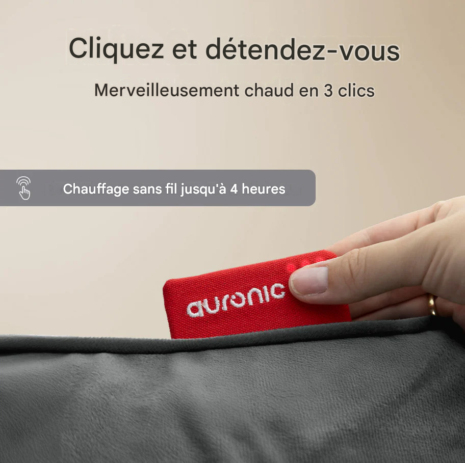 AURONIC AU3543 - Oreiller chauffant en tricot - 45x60 cm - Gris - Rechargeable et sans fil - Infrarouge - Oreiller chauffant extra large