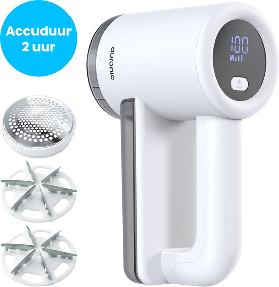 Auronic Electric Lint Remover Pro - Tondeuse à peluches - Autonomie 120 minutes - Rechargeable - Affichage LED - Défoliateur - Blanc
