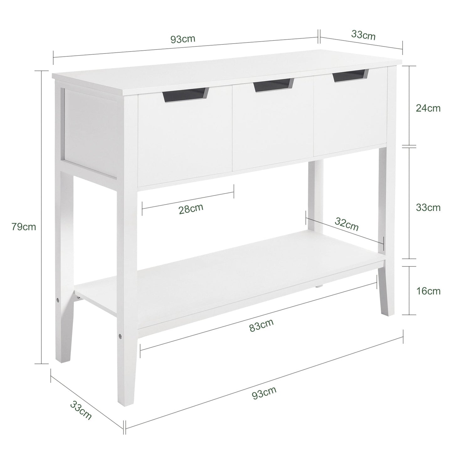 SoBuy Cabinet FSB51-W - 3 tiroirs 1 compartiment ouvert - 93 x 33 x 79 cm - Blanc