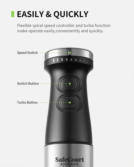 Mélangeur à main de cuisine Safecourt - Bol à hacher - Fouet - Tasse à mélanger - Ensemble