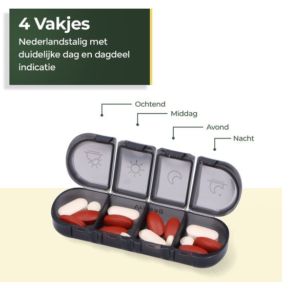 Boîte à pilules Gandria 7 jours - Boîte à pilules amovible - Boîte à médicaments avec 28 compartiments - Boîte à médicaments avec fermeture solide - 4 compartiments par jour - Noir