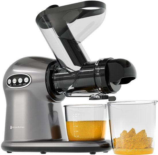KitchenBrothers Slowjuicer XL - Presse-agrumes - Presse-légumes et fruits - Alimentation 43 mm et 70 mm - 500 ml - Gris