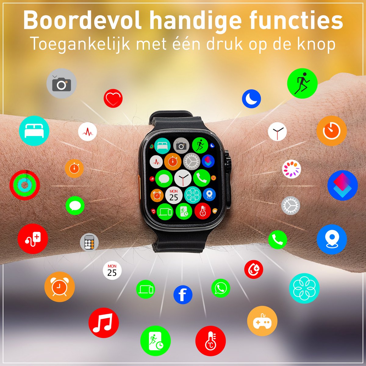 Techancy Smartwatch - Bluetooth - Longue durée de vie de la batterie - Traqueur de sommeil - Hommes et femmes - Noir