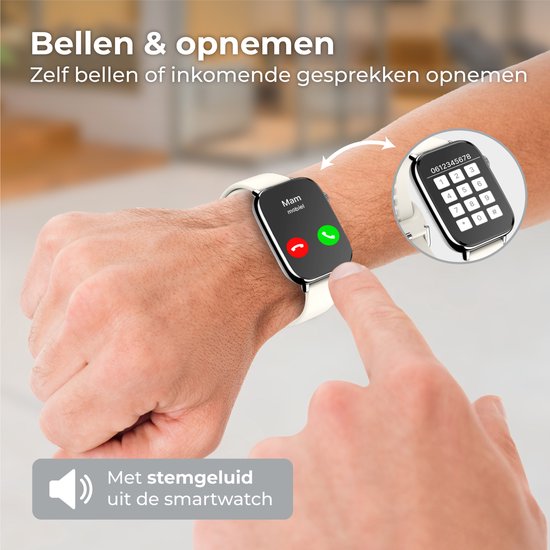 Nuvance - Smartwatch Hommes et Femmes avec Bluetooth - IP68 Waterproof - Convient à tous les Smartphones - Podomètre et moniteur de fréquence cardiaque - Argent