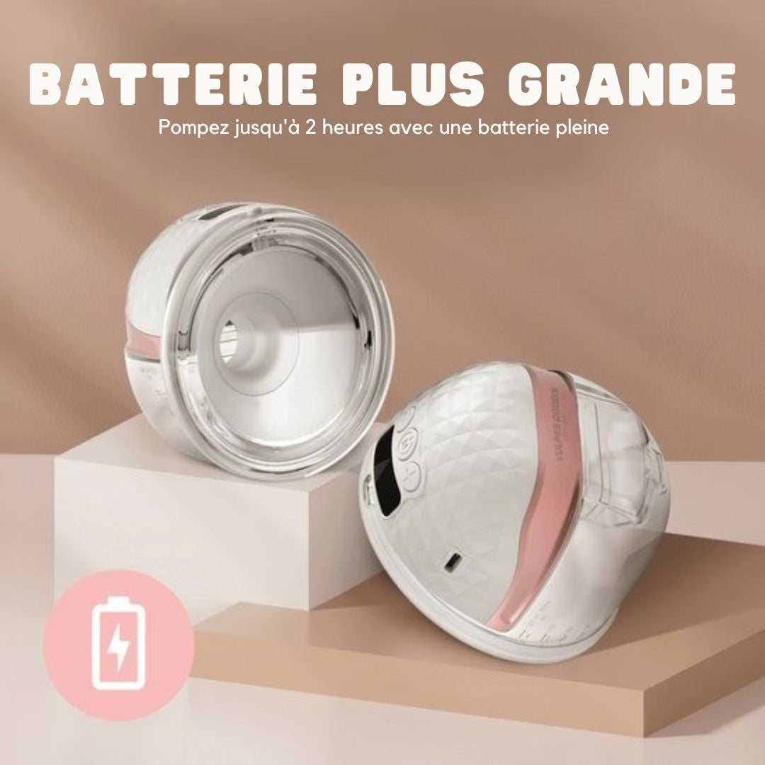 Tire-lait électrique sans fil Vulpes Goods®- mains libres et portable - avec contrôle APP - sans BPA - avec détartreur de granules mammaires, 30 sachets de conservation du lait maternel, sac de voyage et journal du tire-lait - PRO V2 - blanc/rose