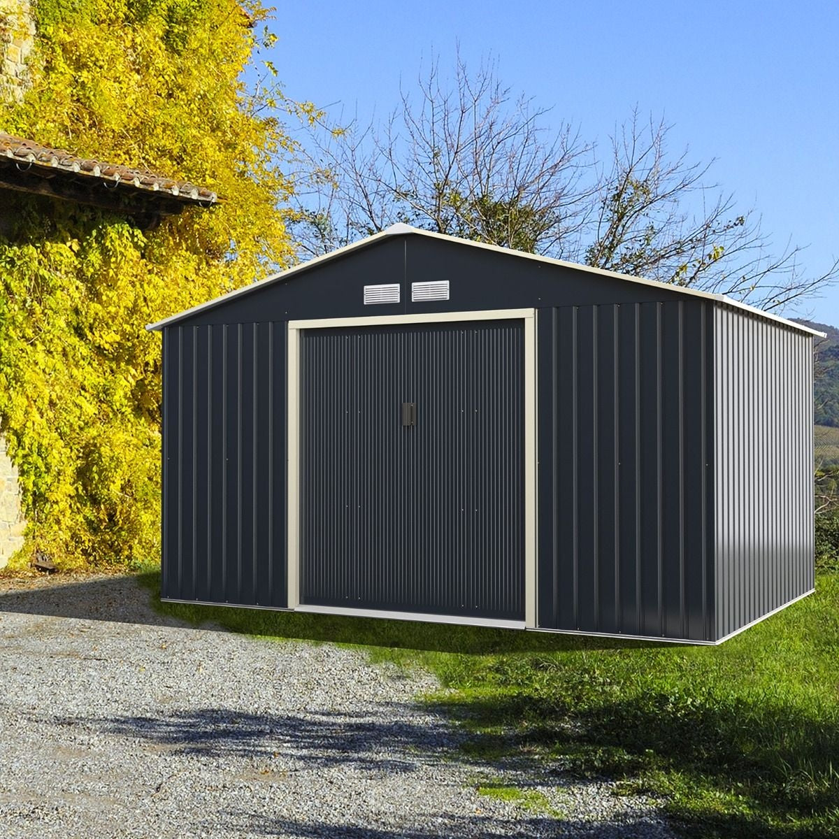 Coast Storage Shed - Avec porte coulissante et fentes d'aération - 340 x 255 x 210 cm - Métal