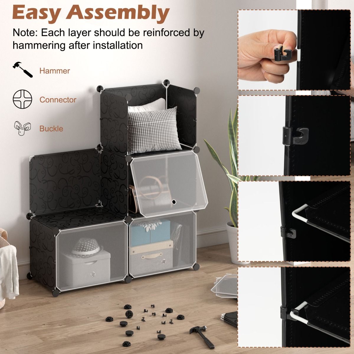 Armoire à chaussures Coast à 8 compartiments - étagère à chaussures réglable - pour 48 paires de chaussures - noire et translucide