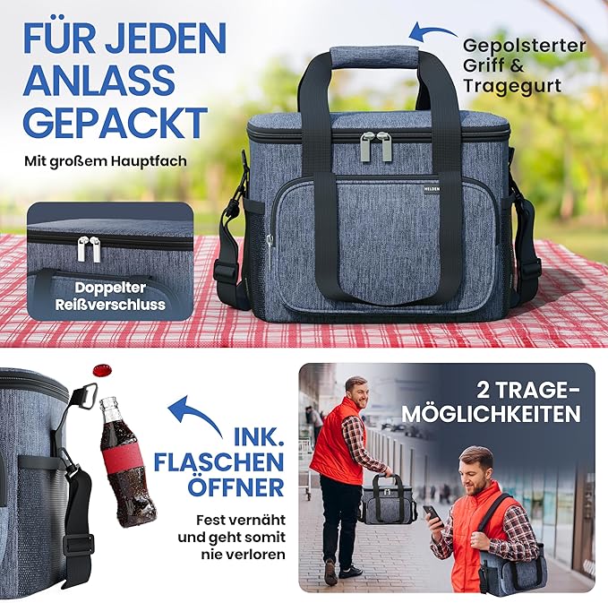 Heroism Grand sac isotherme pliable - Glacière isotherme, thermosac, étanche et imperméable - Sac pique-nique et déjeuner - 30 L - Gris foncé