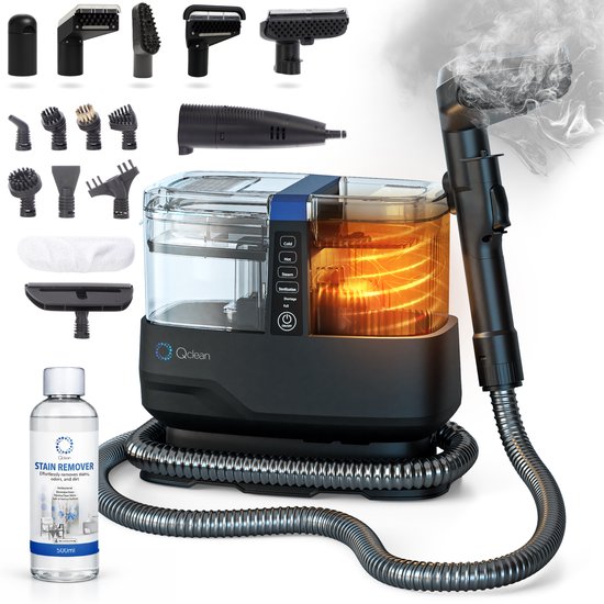 Nettoyeur de moquette Qclean® GO+ 1800 W - Nettoyeur vapeur et détachant tout-en-un - Pour moquettes, meubles, cuisine et salle de bains - Autonettoyant - Nettoyeur de fauteuils - Nettoyeur de canapés - Appareil de nettoyage - Aspirateur à eau - Produit d