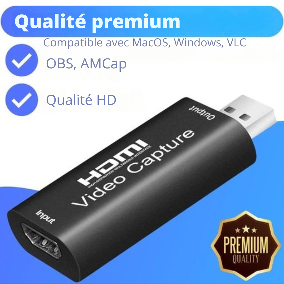 Clé de Capture HDMI vers USB - EarKings - Capture Vidéo Compatible PlayStation, Xbox, Nintendo, Windows, MAC