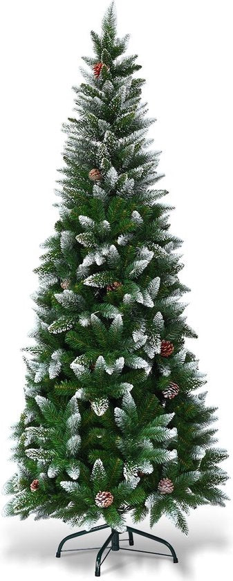 Costway Arbre de Noël Artificiel INCLUANT LES CONES DE PIN - Avec Support Métallique - 180 cm