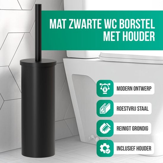 Avalo Toilet Brush With Holder - Freestanding - Stainless Steel Black - Toilet Brush With Holder