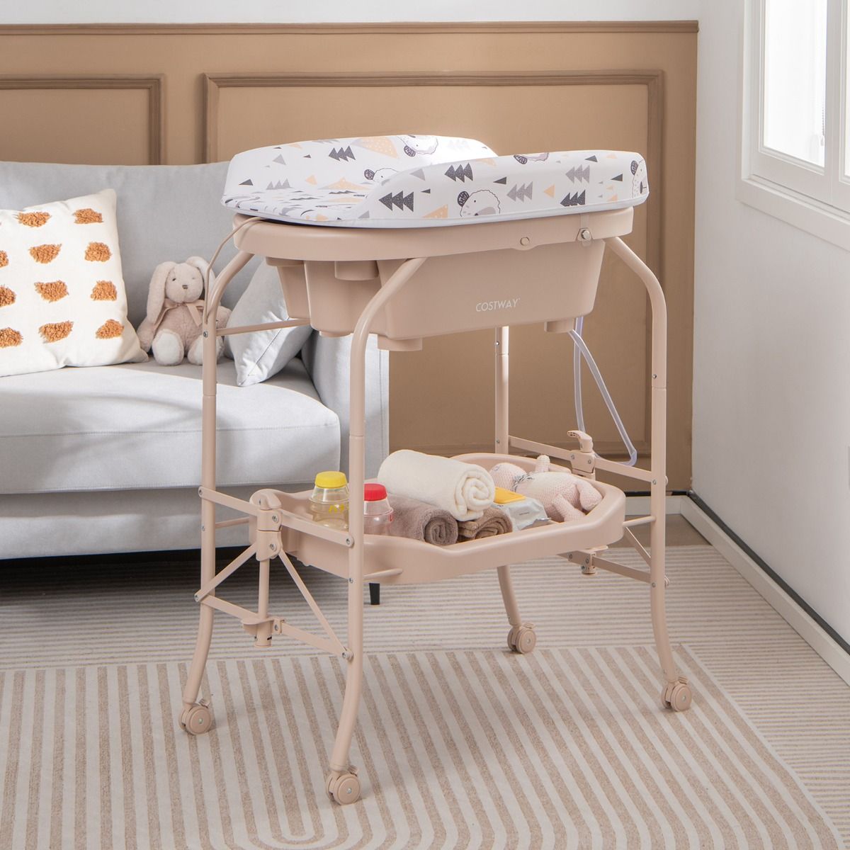 Table à langer Coast avec baignoire - pliable - 86 x 50 x 100 cm - beige