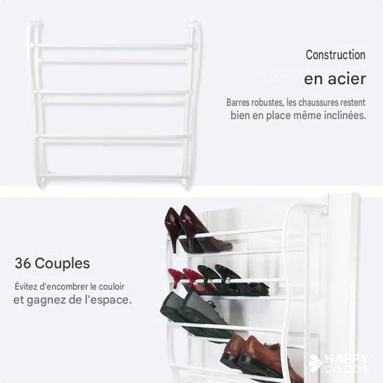 Happy Goods - Support à chaussures XXL - 40 paires de chaussures - Support de rangement - Porte émoussée et opaque - Armoire à chaussures - Support à chaussures suspendu - Métal - Rangement suspendu - Système de rangement de chaussures - Armoire à chaussu