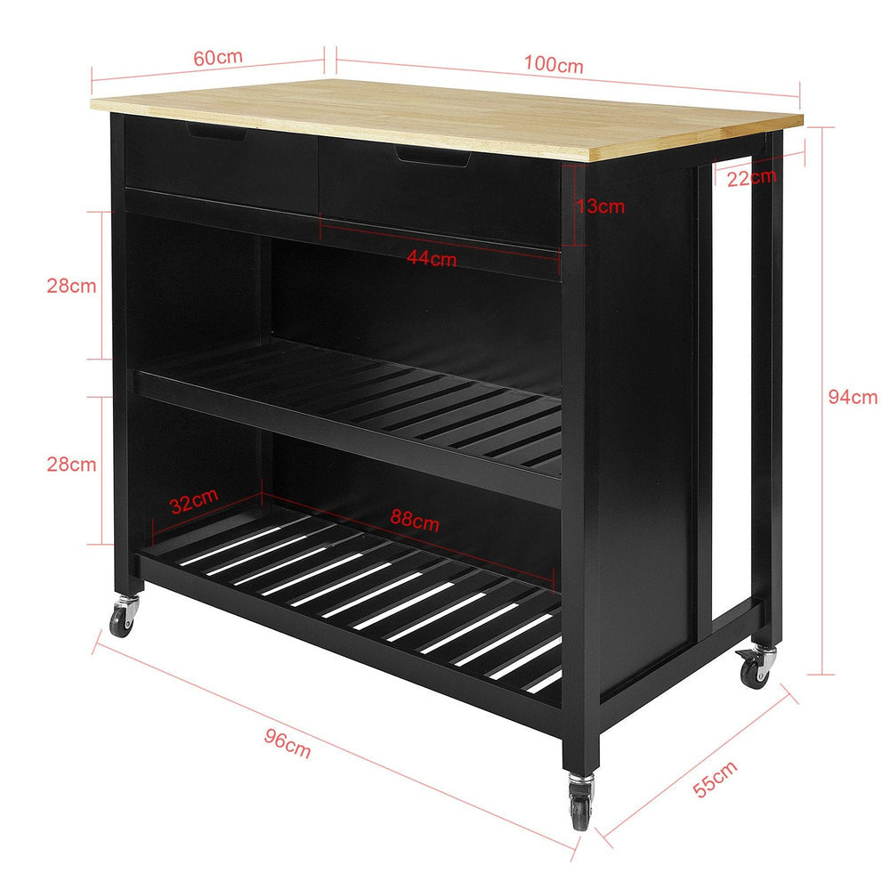 SoBuy FKW74-SCH Chariot de cuisine sur roulettes - 2 tiroirs et 2 étagères - 100x94x60 cm - Noir