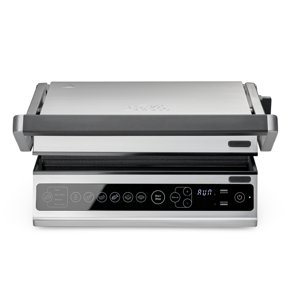 Solis Contact Grill Pro Gril de table - Gris - 37 x 37 x 17 cm - 2000 W - Sans PFAS - Dépliable 180°.