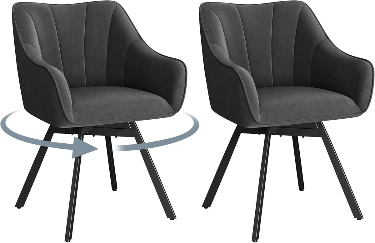 Lot de 2 chaises de salle à manger pivotantes avec accoudoirs et revêtement en velours gris foncé