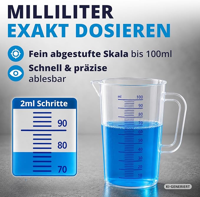 LICARGO Tasse à mesurer 100 ml - Graduation de 2 ml - Sans BPA - Lavable au lave-vaisselle