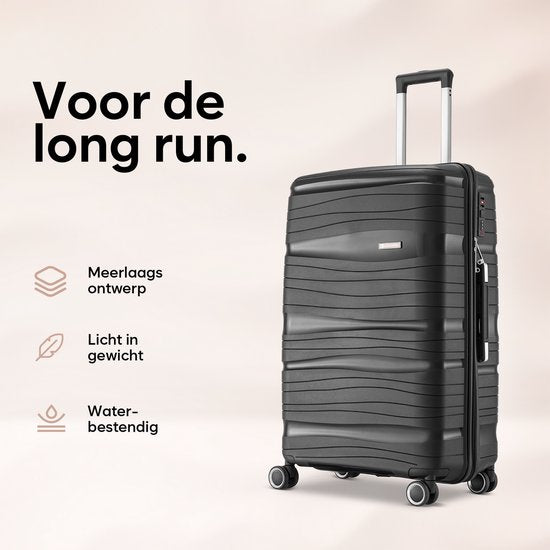 SKYCASES Travelin' Charm - 24-inch Medium Travel Suitcase - Number Lock - 41x24x69 cm - 68L - Lightweight, Waterproof & Durable - Black V2
