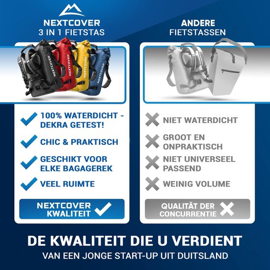 NEXTCOVER® NEW 3-in-1 bike bag for carrier [Aquashield] - Reflective luggage bag bag waterproof - backpack and shoulder bag [25 litres]- Black