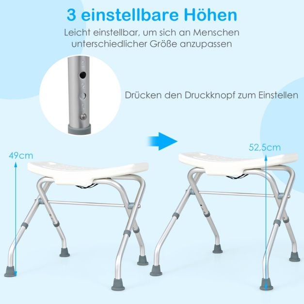 Coast Shower Chair White - Tabouret de douche pliable avec hauteur réglable et pieds antidérapants - 53 x 50 x 52,5 cm