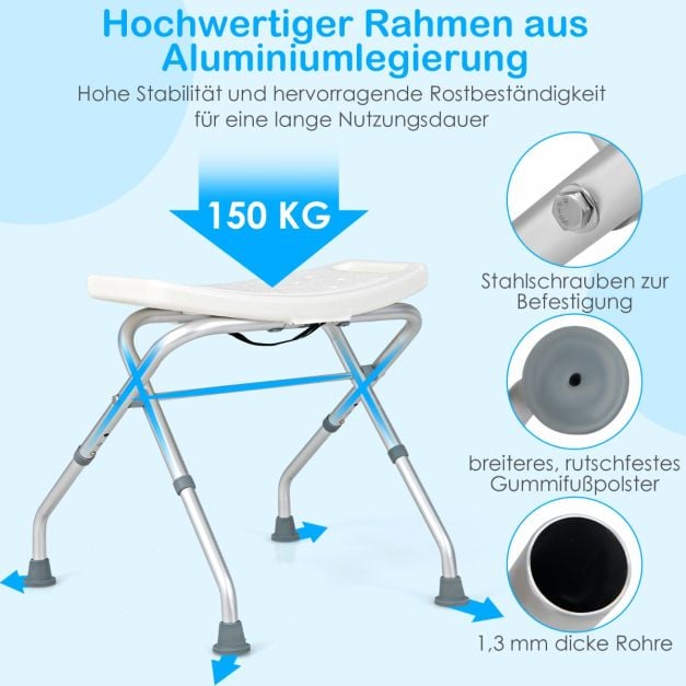 Coast Shower Chair White - Tabouret de douche pliable avec hauteur réglable et pieds antidérapants - 53 x 50 x 52,5 cm