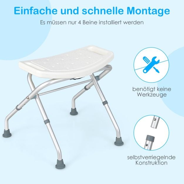 Coast Shower Chair White - Tabouret de douche pliable avec hauteur réglable et pieds antidérapants - 53 x 50 x 52,5 cm