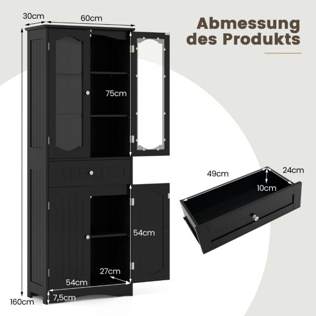 Coast Freestanding Cabinet - Grand meuble de rangement 60 x 30 x 160 cm - Noir