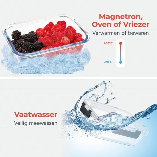 KitchenBrothers Meal Prep Trays - Set de plateaux fraîcheur - hermétique - sans BPA - 1L - verre - 10 pièces