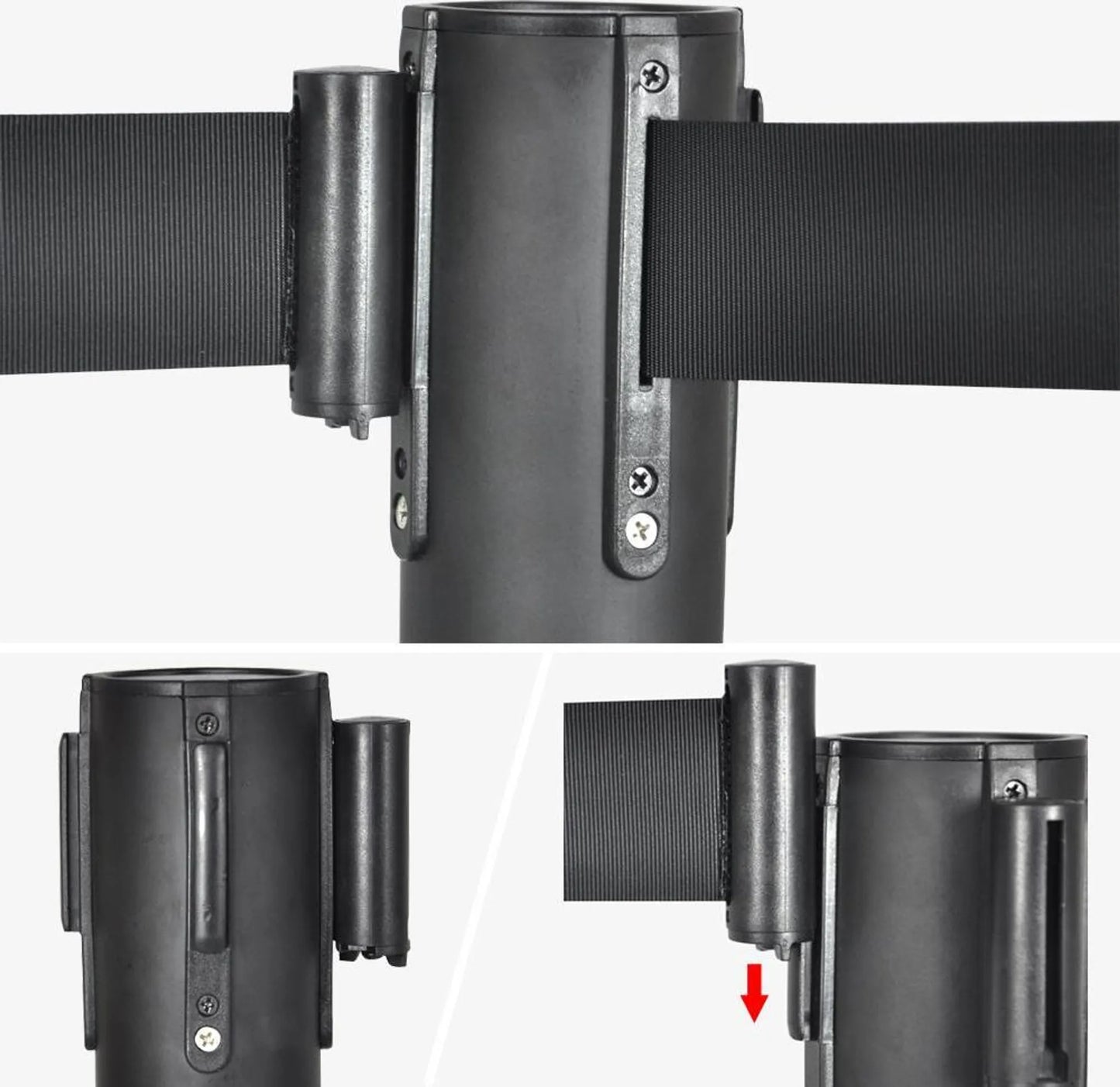 Yaheetech Jeu de 2 poteaux de barrière - 92 cm de haut - équipés d'un ruban rétractable de 200 cm et d'un système de couplage à 4 voies et d'une base solide - pour les zones VIP et les foires commerciales - acier noir