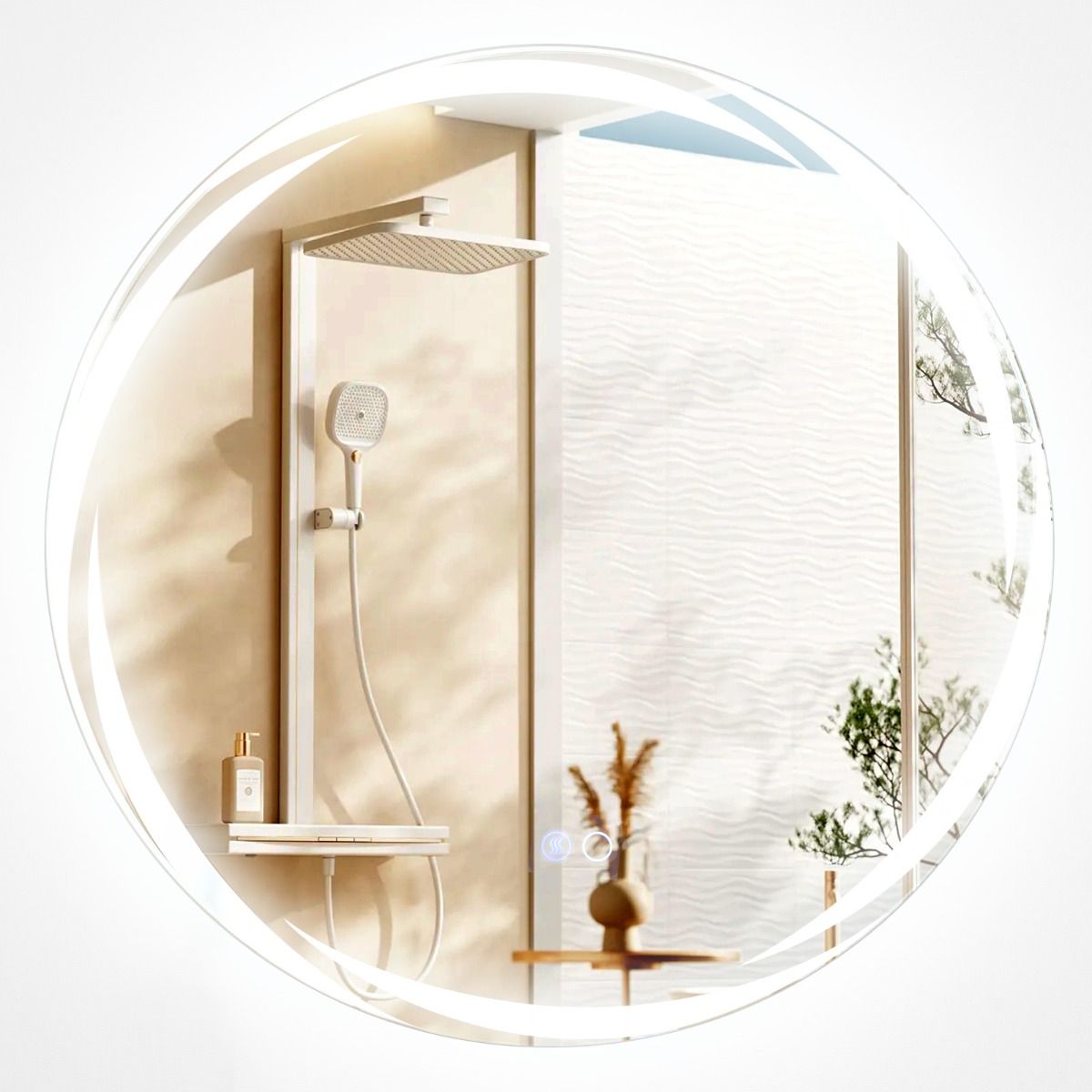 Coast LED Miroir de salle de bain Rond 60x60 cm Argent - Double éclairage - Dimmable - Anti-buée - 3 couleurs de lumière