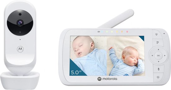 Motorola Nursery VM35-2 - Babyphone avec écran divisé de 5 pouces et 2 caméras - Vision nocturne - Microphone intégré