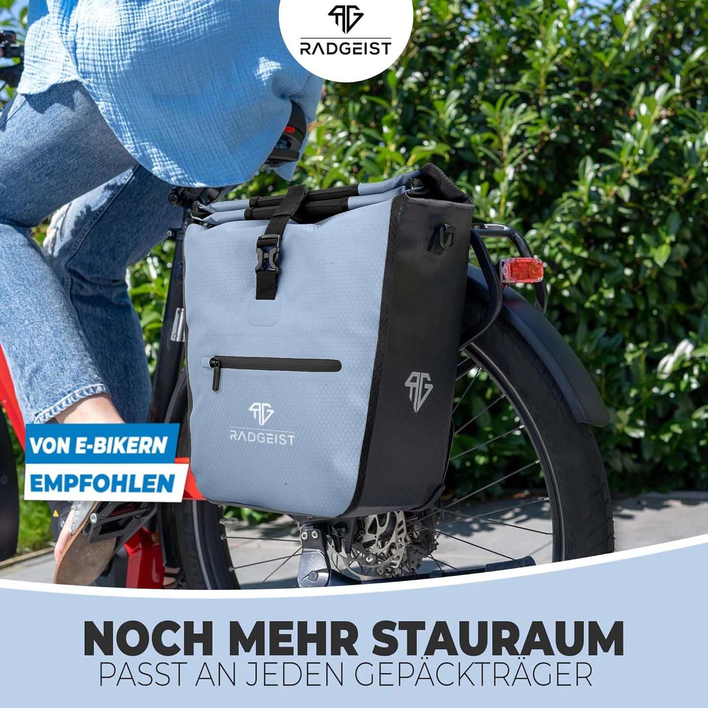 RADGEIST sacoche vélo pour porteur I sacoche vélo shopper avec sac isotherme amovible I sac shopping & sac shopping 22-28 litres - bleu