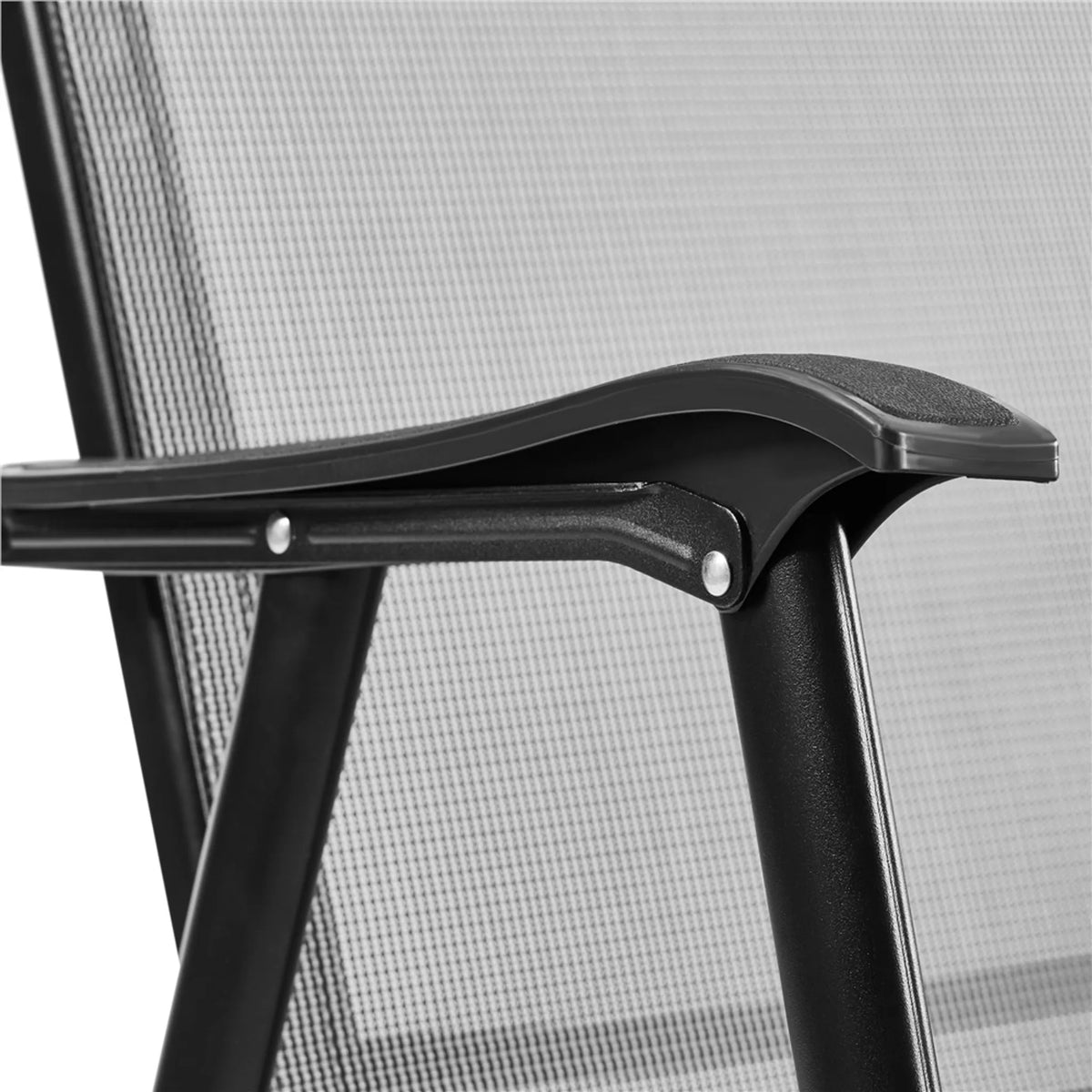 Ensemble de 2 chaises de jardin pliantes avec accoudoirs et dossier haut, en Texteline grise