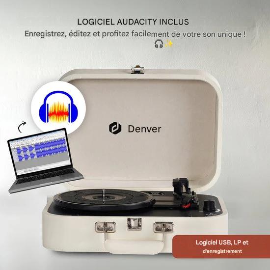 Denver Record Player - Haut-parleurs et amplificateur intégrés - Logiciel PC inclus - Auto-stop - Retro - VPL130